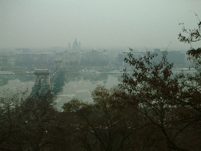 Nebliger Blick über die Donau vom Burgberg